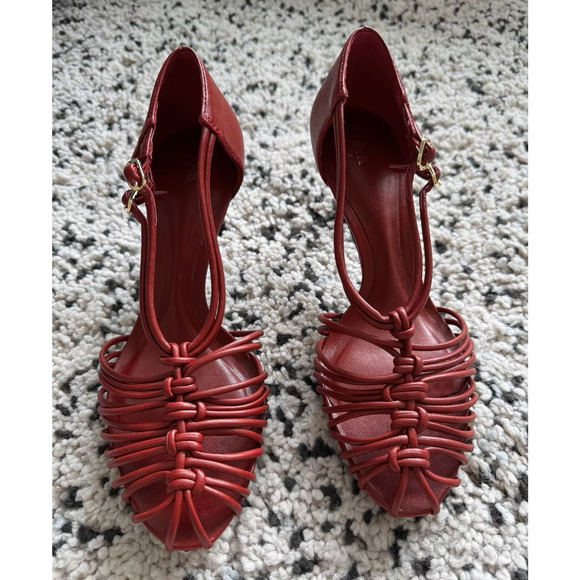 ZARA Strappy Red Braided Heeled Sandals NWT | Size 7.5 / 8 - Picture 8 of 16
